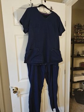 healing hands Navy V-Neck Scrub Set